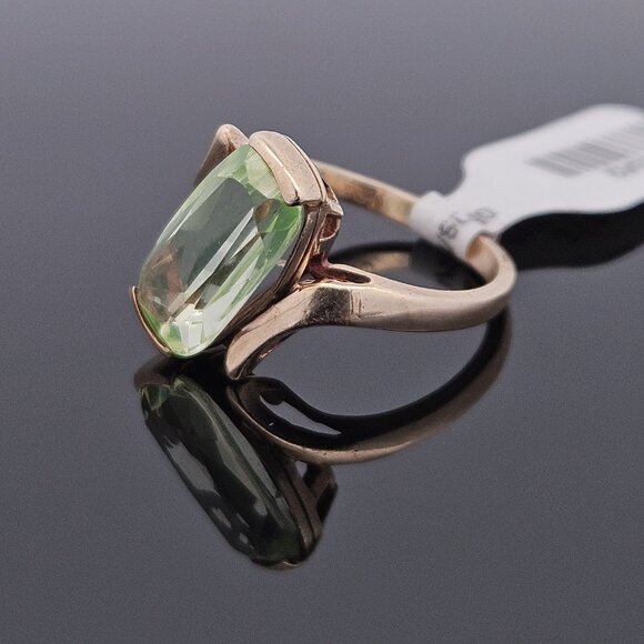 10K Yellow Gold Elongated Cushion Cut Uranium Glass Cocktail Ring Size 6.25 - Picture 11 of 16